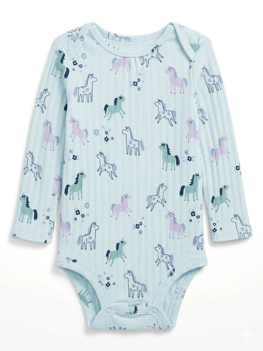 Garanimals Light Blue Long-Sleeve Bodysuit with Pastel Unicorns